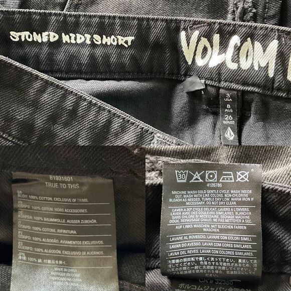 Volcom Black True To This Stoned Distressed Midi Denim Jean Shorts 3 26 - Picture 4 of 4